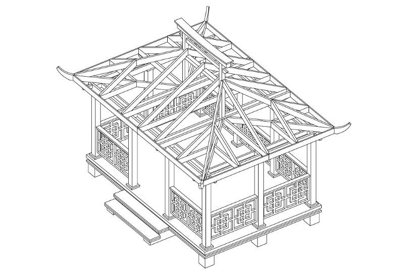 Проект беседки в китайском стиле на 17,72 м2